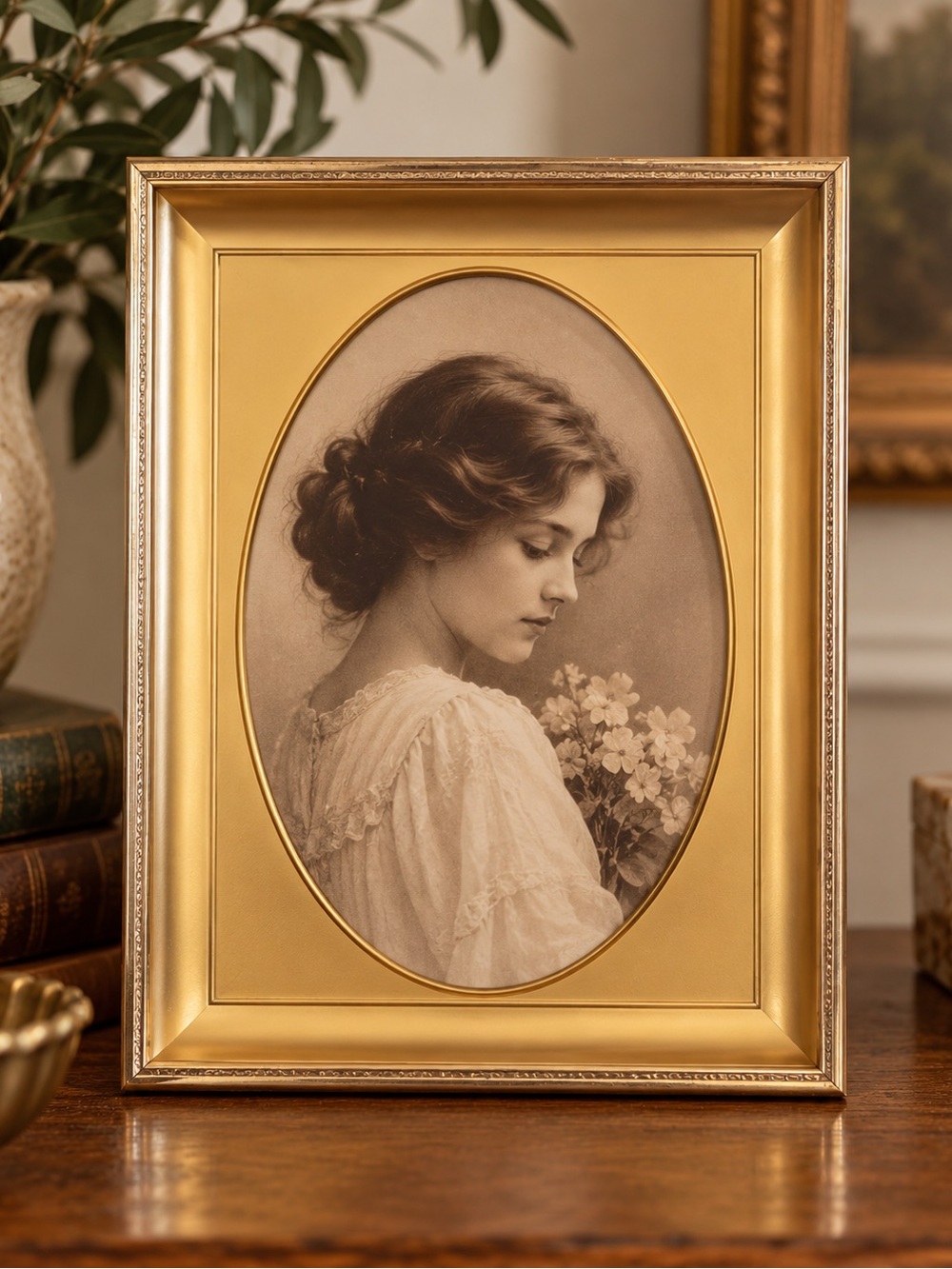 Gold Oval Mat Picture Frame -